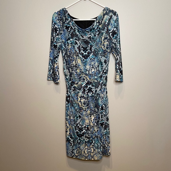 David Meister Dresses & Skirts - David Meister Midi Multicolor Snake Print Cowl Neck Dress Size 8
